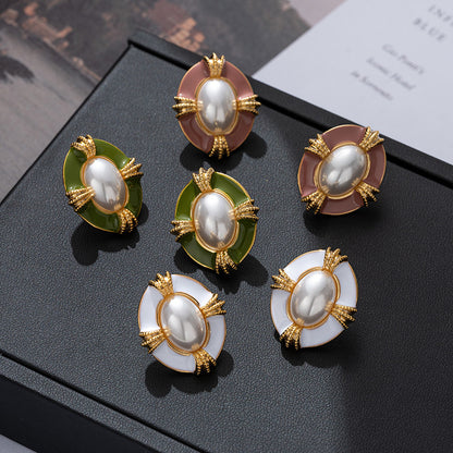 Temperament Entry Lux Enamel Dripping Vintage Pearl Earrings-Jewearrings