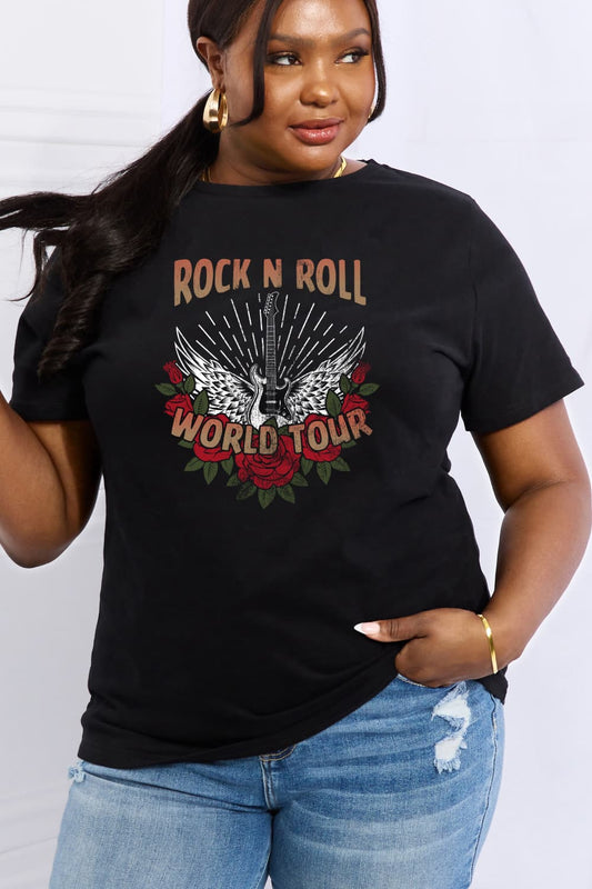 Simply Love Full Size ROCK N ROLL WORLD TOUR Graphic Cotton Tee-Jewearrings