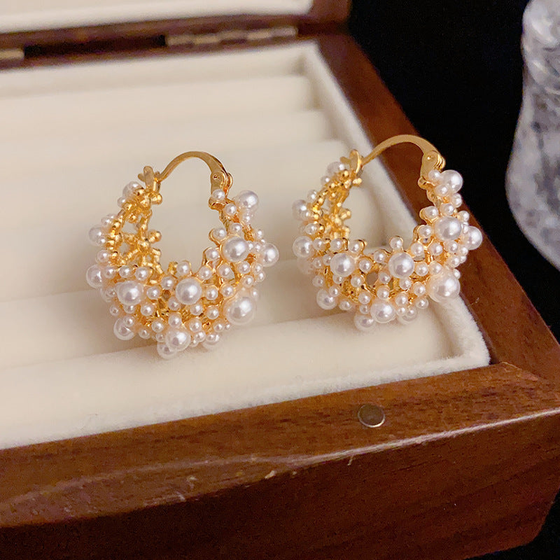 Women's Sweet And Elegant Pearl Flower Basket Earrings-Jewearrings