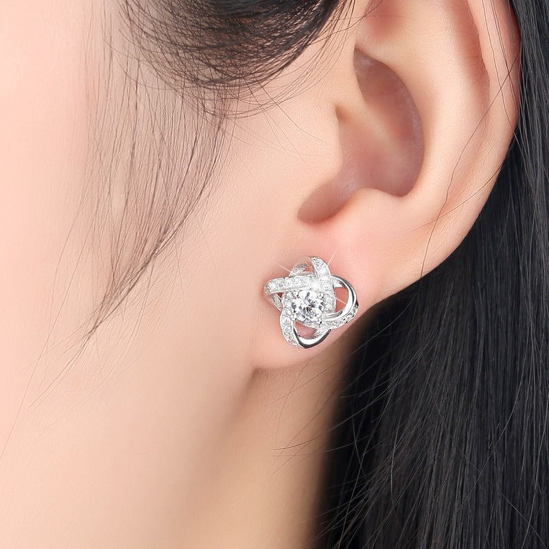 Silver Clover Stud Earrings Solid Color-Jewearrings