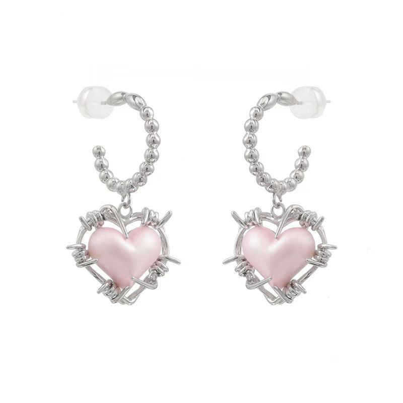 Puffy Balloon Heart Dangle Earrings-Jewearrings