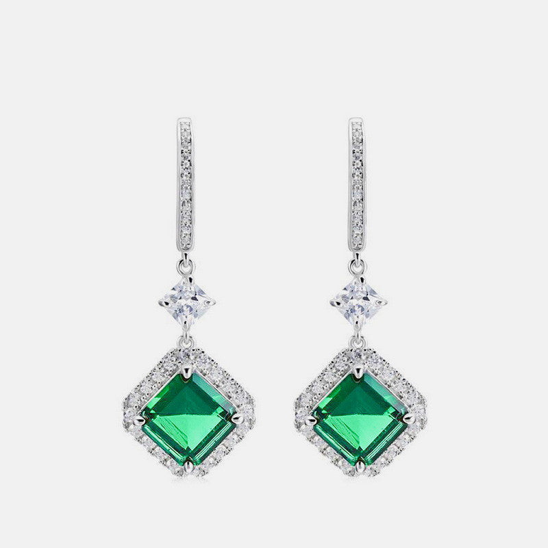 Women's S925 Silver Emerald Square Earrings-Jewearrings