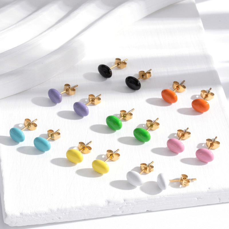 All-match Fashion Mini Color Beanie Stainless Steel Small Dopamine Refined Grace Stud Earrings-Jewearrings