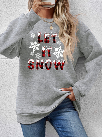 LET IT SNOW Round Neck Long Sleeve Sweatshirt-Jewearrings