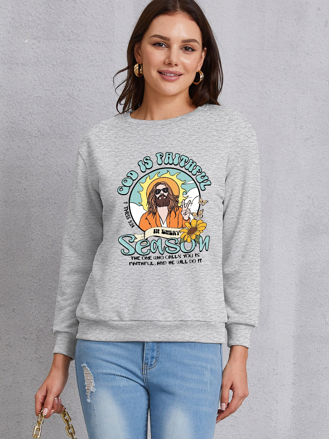 Graphic Round Neck Dropped Shoulder Sweatshirt-Jewearrings