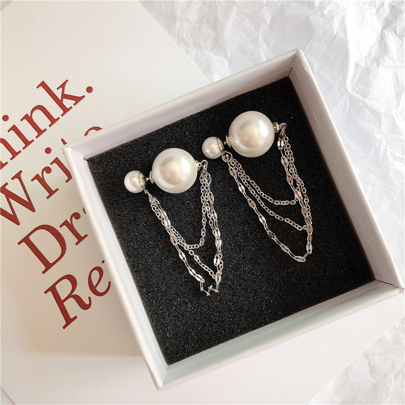 Net Red Design Sense Back Hanging Pearl Earrings-Jewearrings