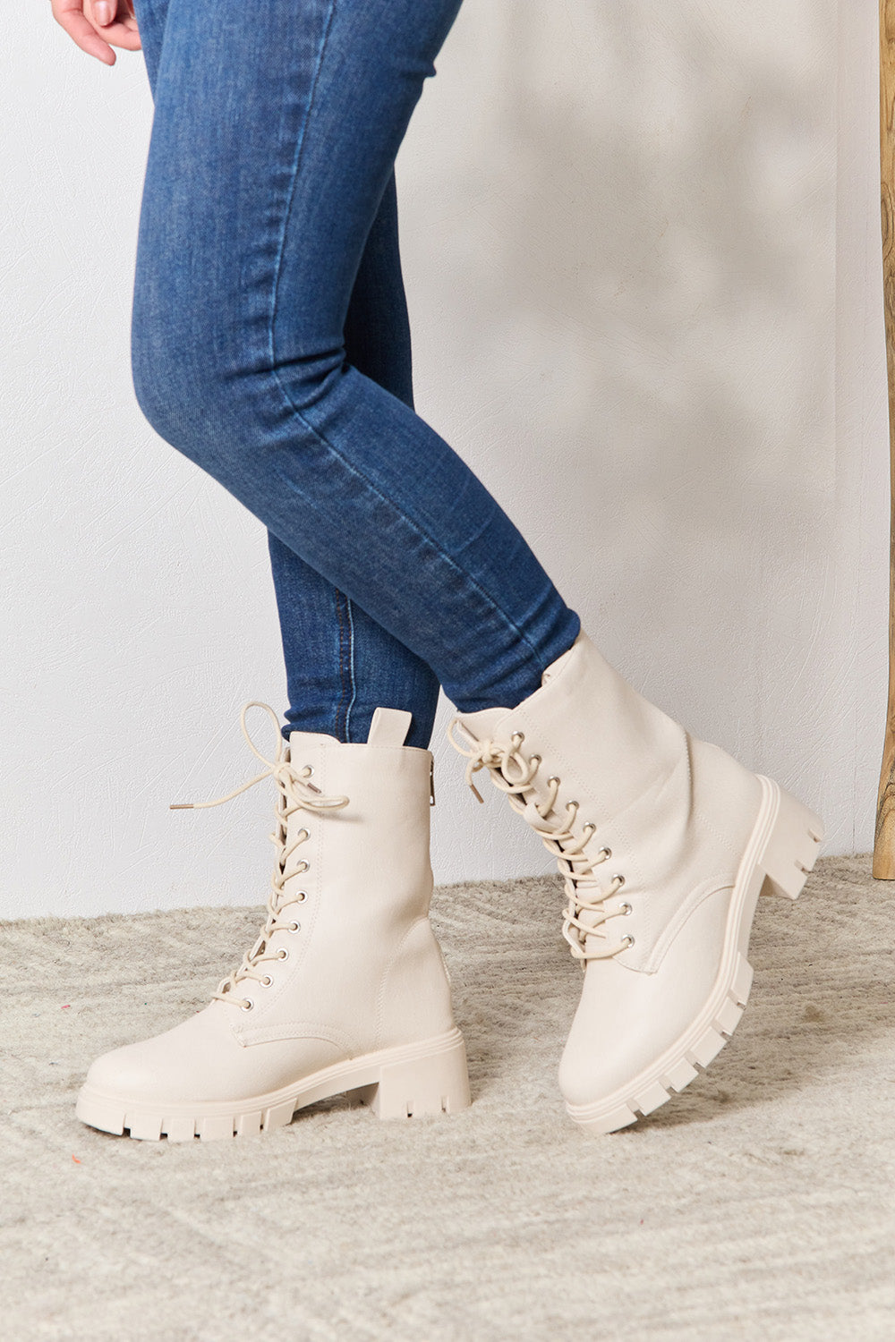 East Lion Corp Zip Back Lace-up Front Combat Boots-Jewearrings