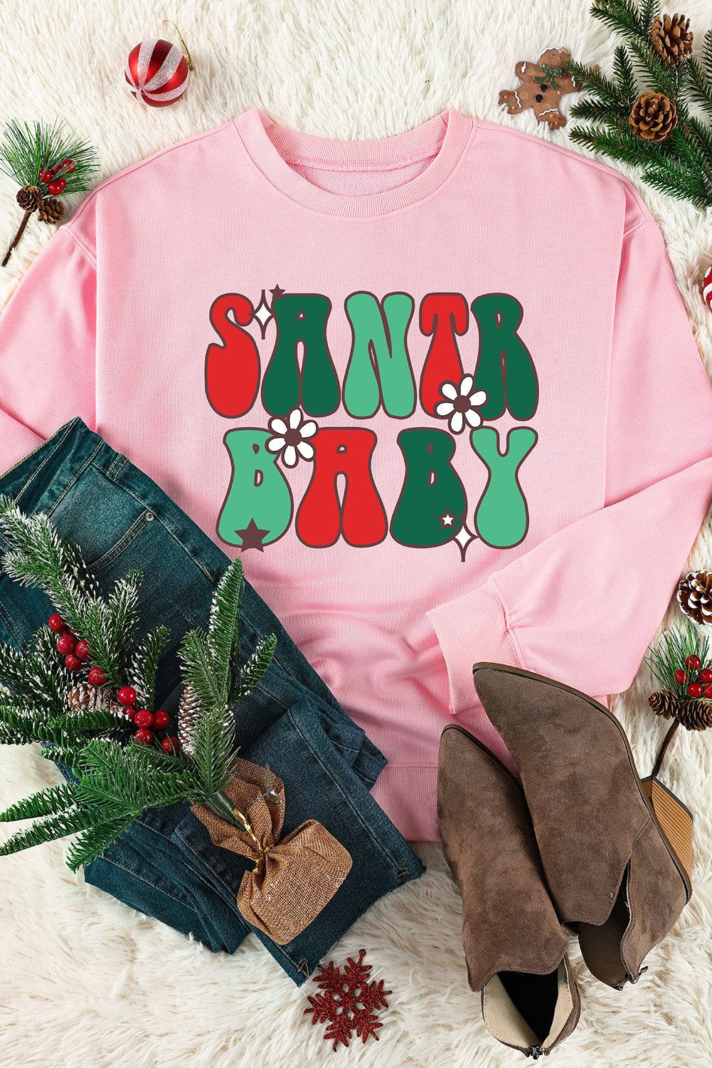 SANTA BABY Graphic Round Neck Sweatshirt-Jewearrings