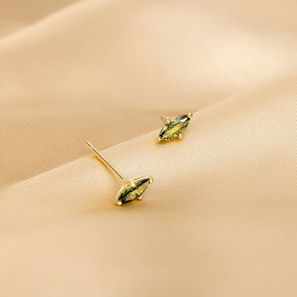 S925 Sterling Silver Gold Plated Olive Green Marquise Stud Earrings-Jewearrings