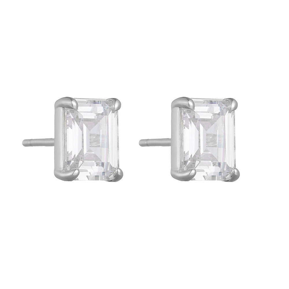 S925 Sterling Silver Geometric Square Zircon Stud Earrings-Jewearrings