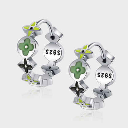 S925 Sterling Silver Clover Enamel Earrings Feminine Colorful Drop Glazed Old Bone Flower-Jewearrings