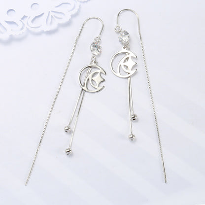 Moon Star Shape Sterling Silver Earrings Women-Jewearrings