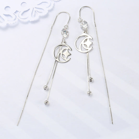 Moon Star Shape Sterling Silver Earrings Women-Jewearrings