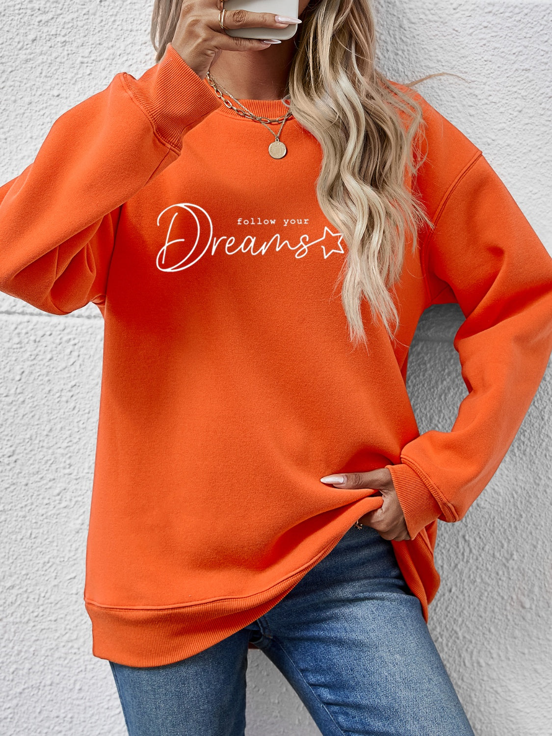 FOLLOW YOUR DREAMS Graphic Sweatshirt-Jewearrings