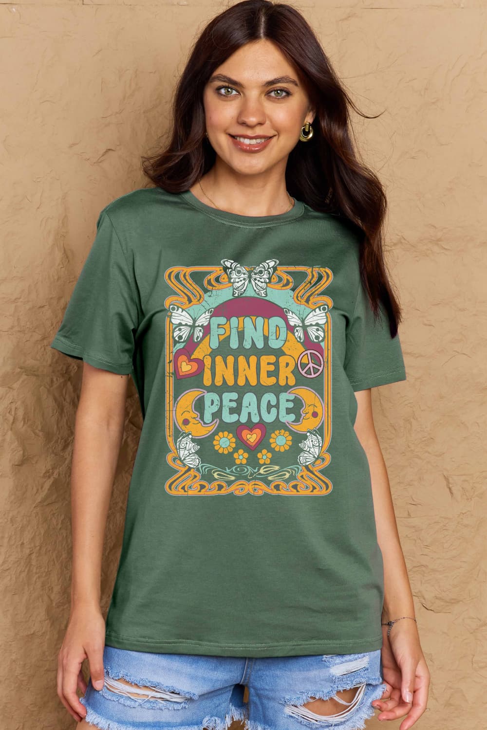 Simply Love Full Size FIND INNER PEACE Graphic Cotton T-Shirt-Jewearrings