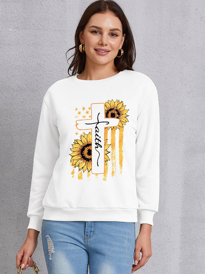 Sunflower Round Neck Dropped Shoulder Sweatshirt-Jewearrings