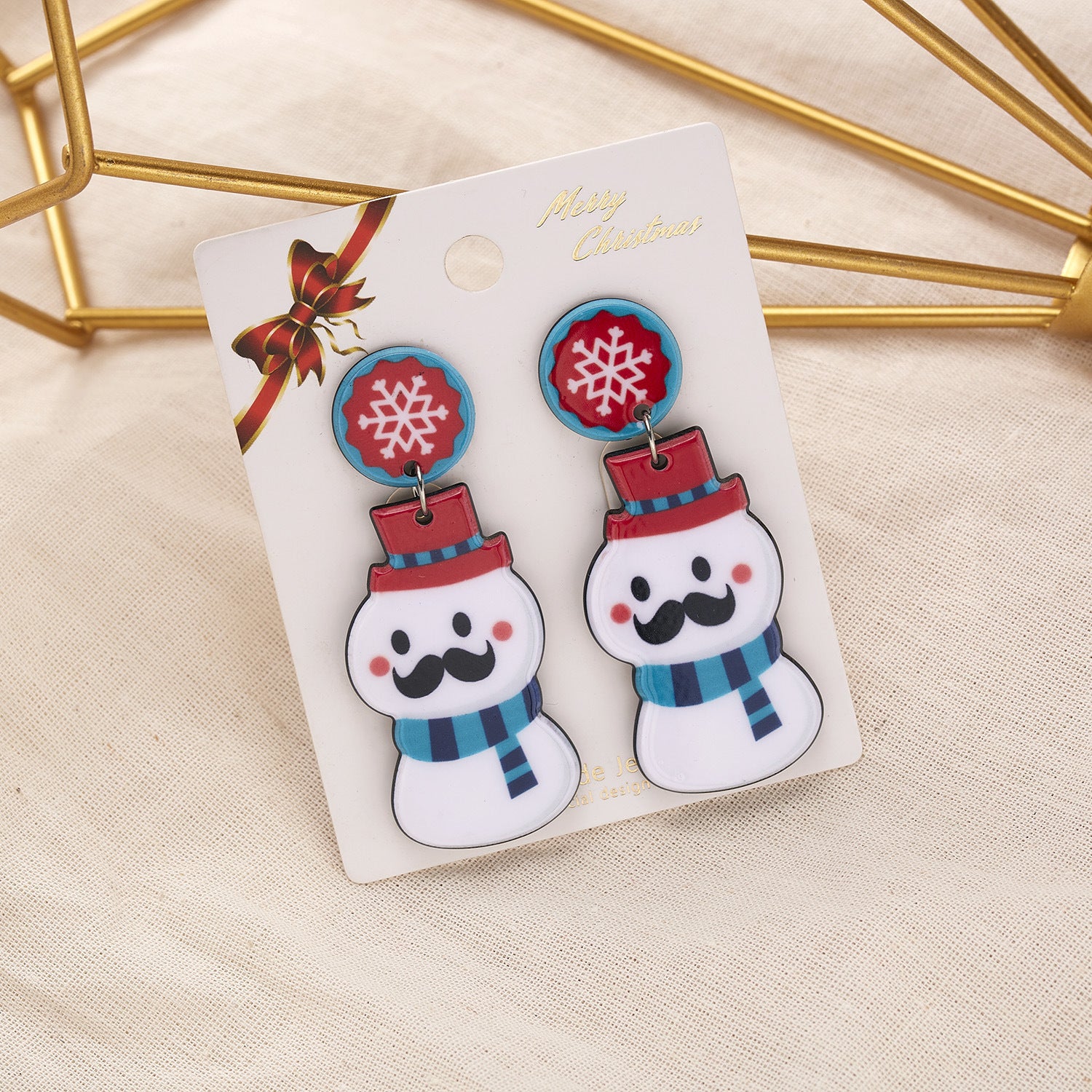 Fashionable Christmas Beard Hooded Scarf Snowman Snowflake Resin Stud Earrings-Jewearrings