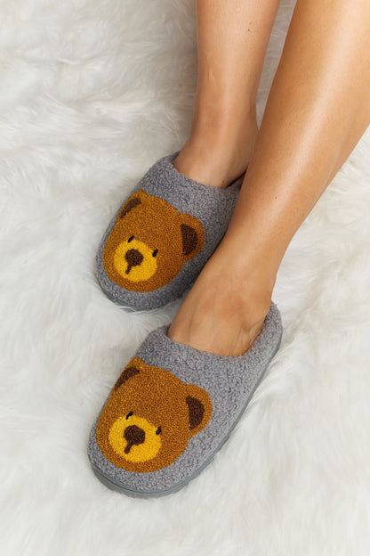 Melody Teddy Bear Print Plush Slide Slippers-Jewearrings