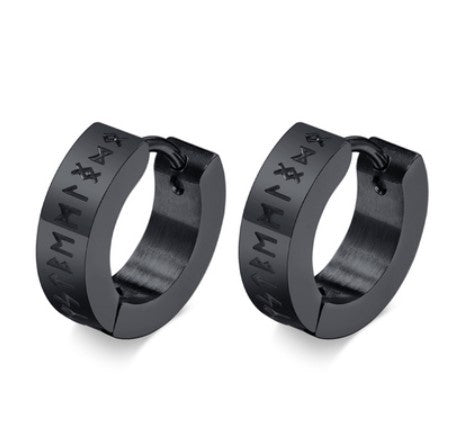 Vintage Norse Viking Runes Hoop Earrings For Men-Jewearrings