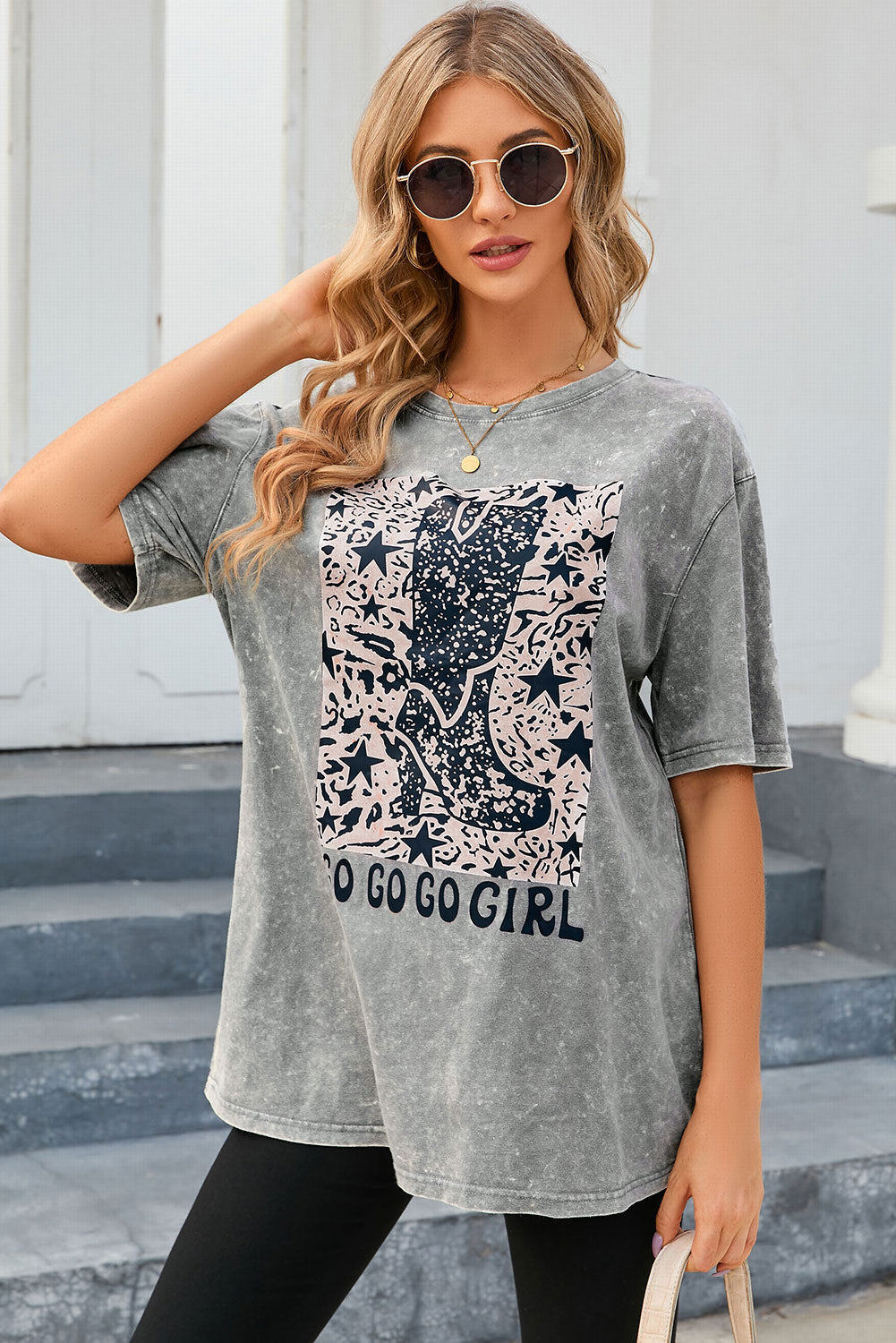 GO GO GO GIRL Round Neck Short Sleeve T-Shirt-Jewearrings