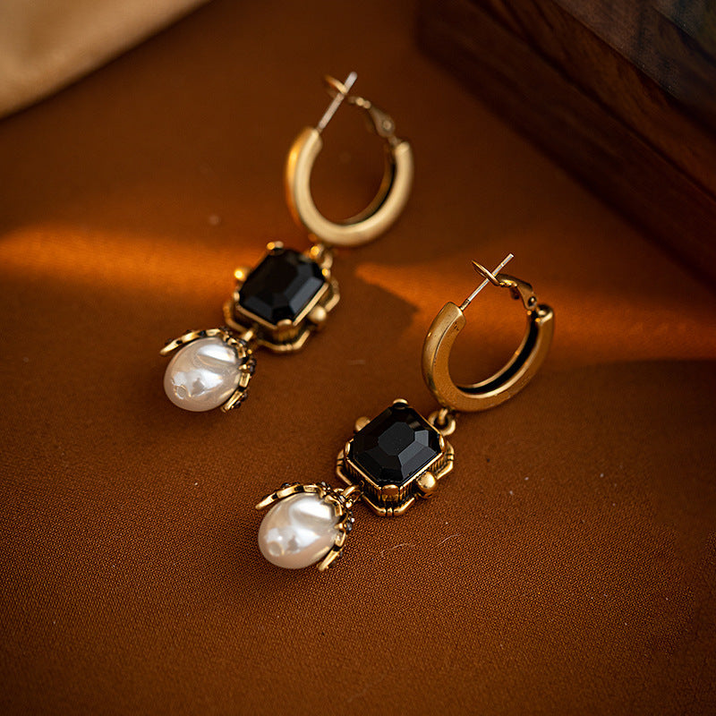 Pearl European And American Retro Long High-grade Mid-ancient Niche Design Earrings-Jewearrings