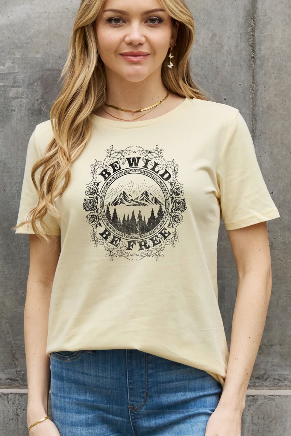 Simply Love Full Size BE WILD BE FREE Graphic Cotton T-Shirt-Jewearrings