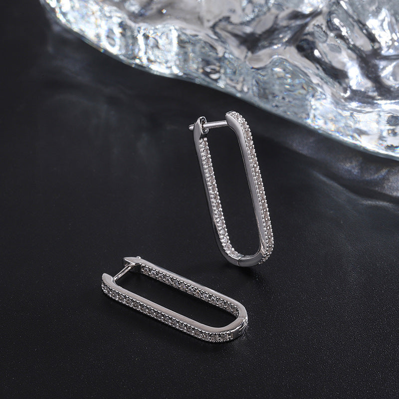 S925 Sterling Silver Geometric U-shaped Full Bore Earrings-Jewearrings