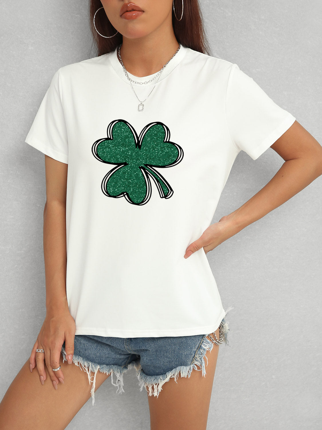 Lucky Clover Round Neck T-Shirt-Jewearrings