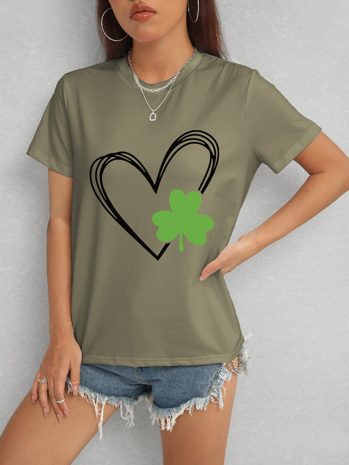 Heart Lucky Clover Short Sleeve T-Shirt-Jewearrings