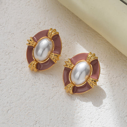 Temperament Entry Lux Enamel Dripping Vintage Pearl Earrings-Jewearrings