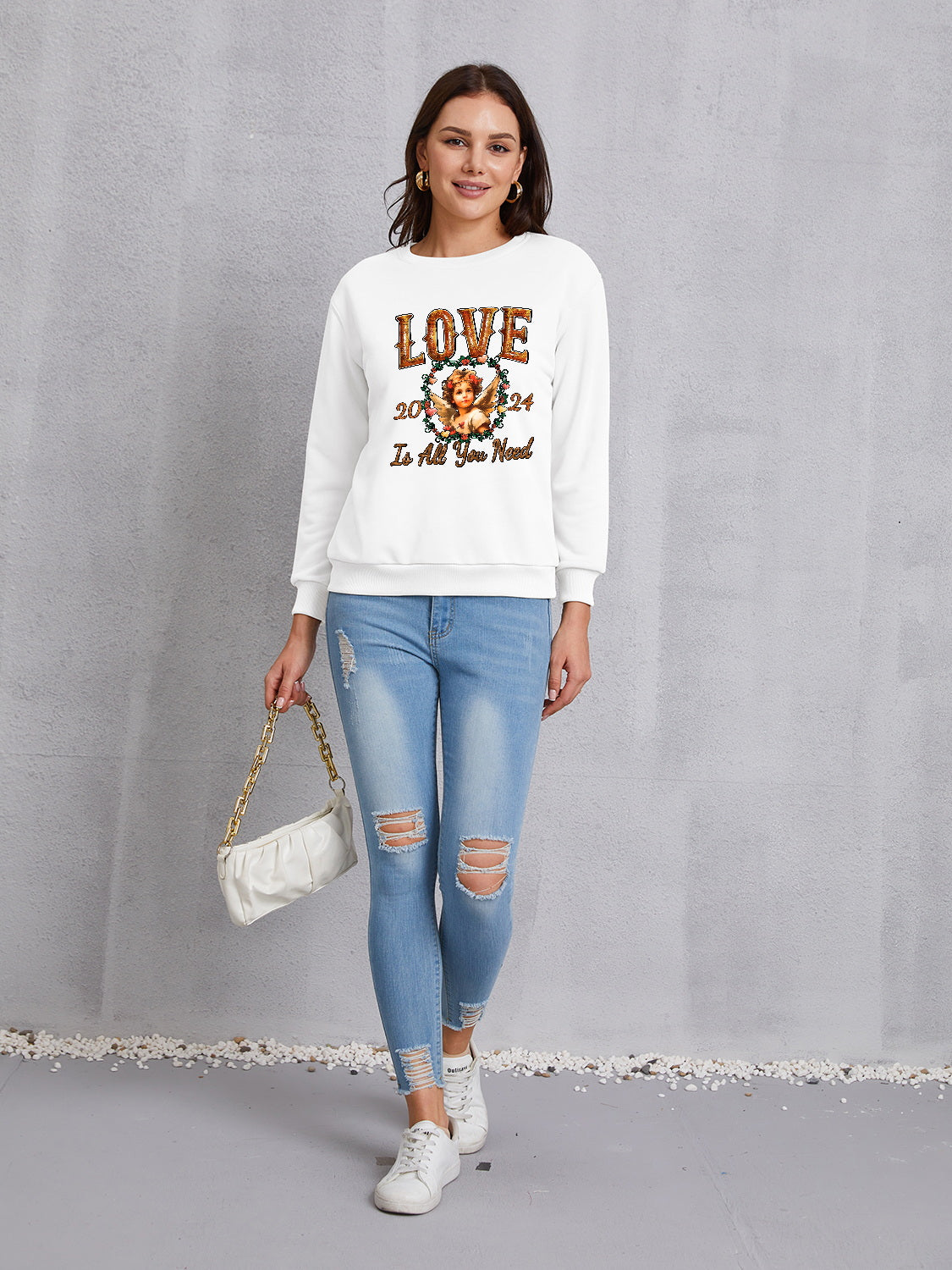 LOVE IS ALL YOU NEED Round Neck Sweatshirt-Jewearrings