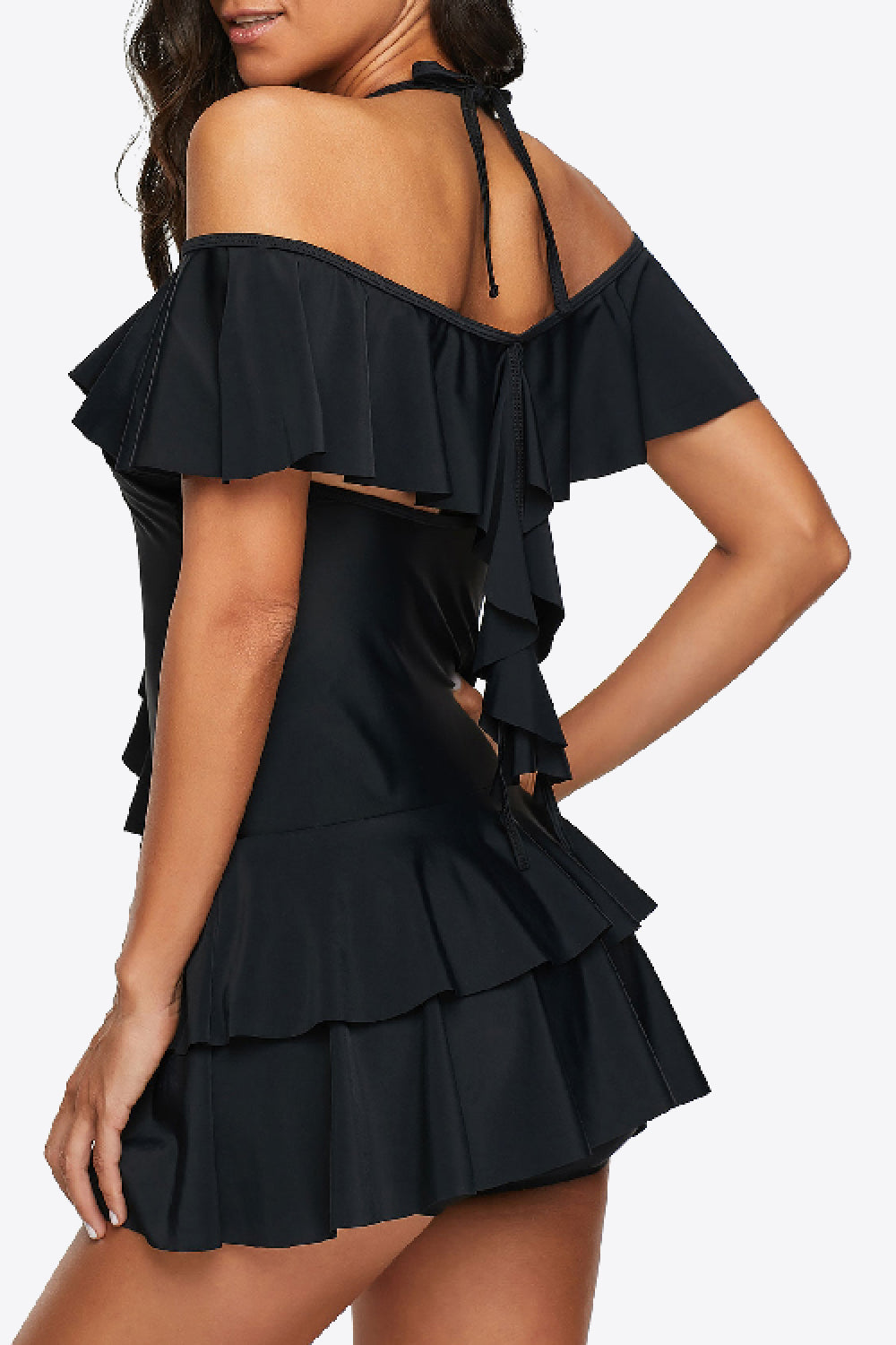 Ruffled Cold-Shoulder Two-Piece Swimsuit-Jewearrings