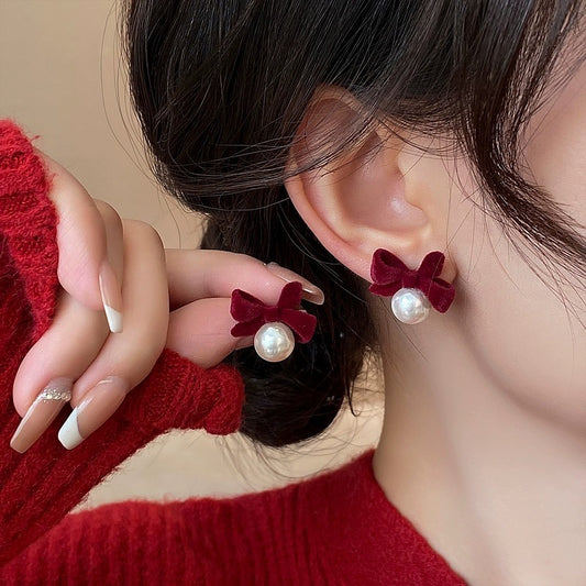 Velvet Bow Stud Earrings French Retro Earrings-Jewearrings