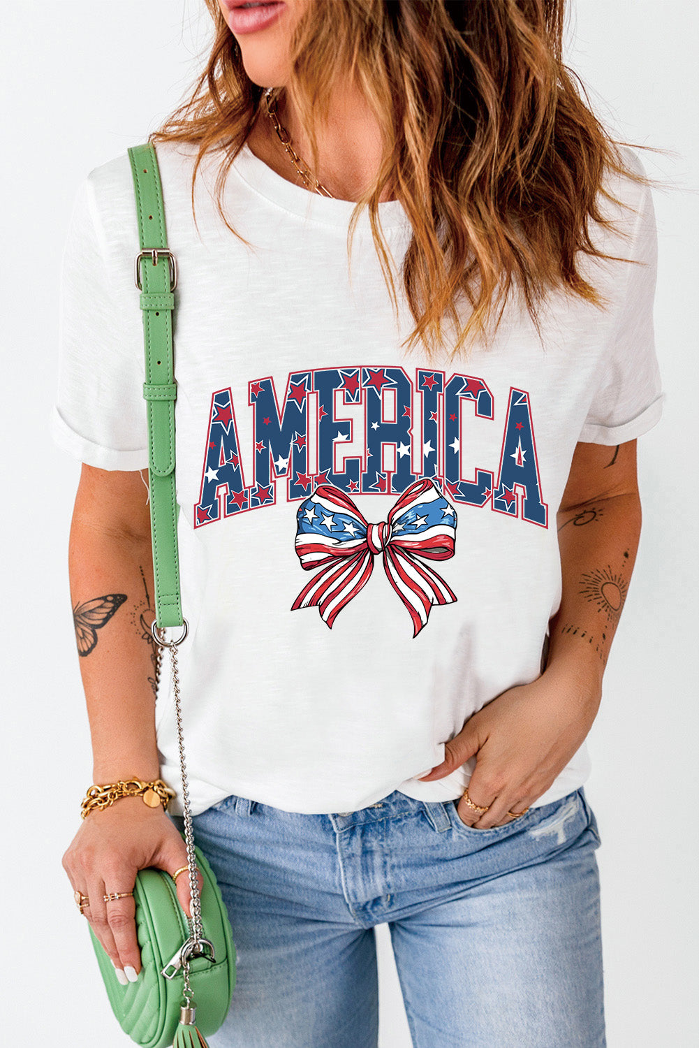 AMERICA Round Neck Short Sleeve T-Shirt-Jewearrings