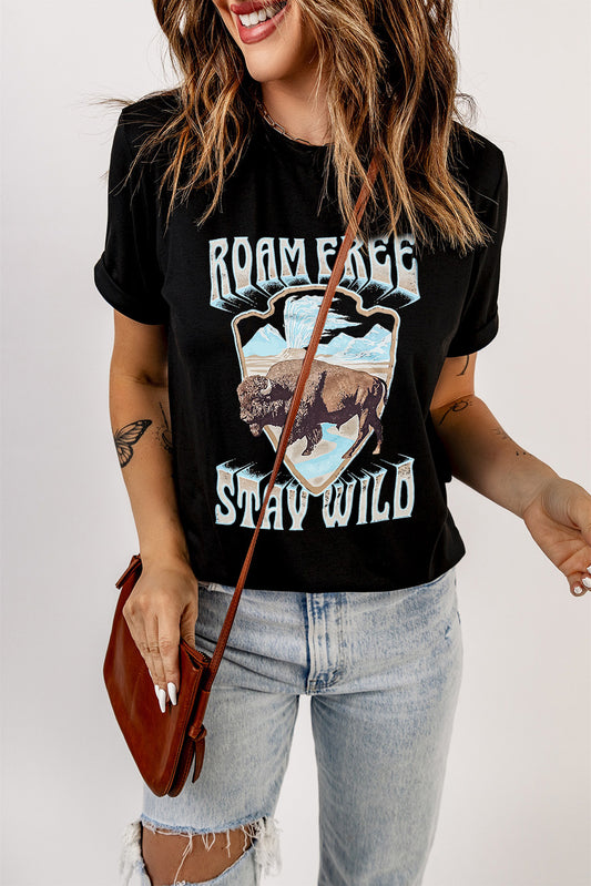 ROAM FREE STAY WILD Graphic Tee-Jewearrings