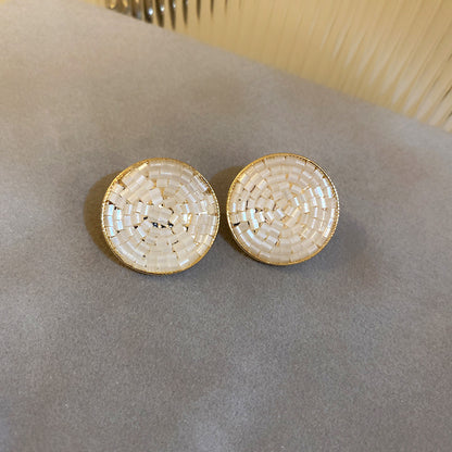 Silver Needle Rice Bead Round Earrings Women French Retro-Jewearrings