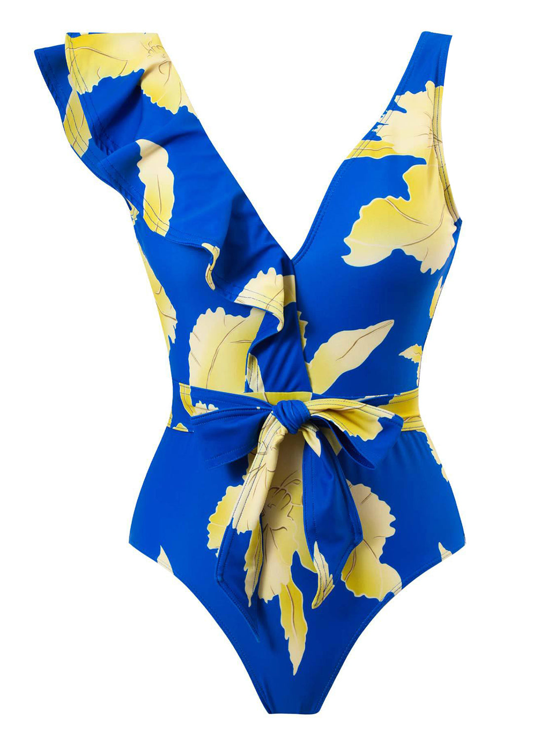 Tied Printed V-Neck Sleeveless One-Piece Swimwear-Jewearrings