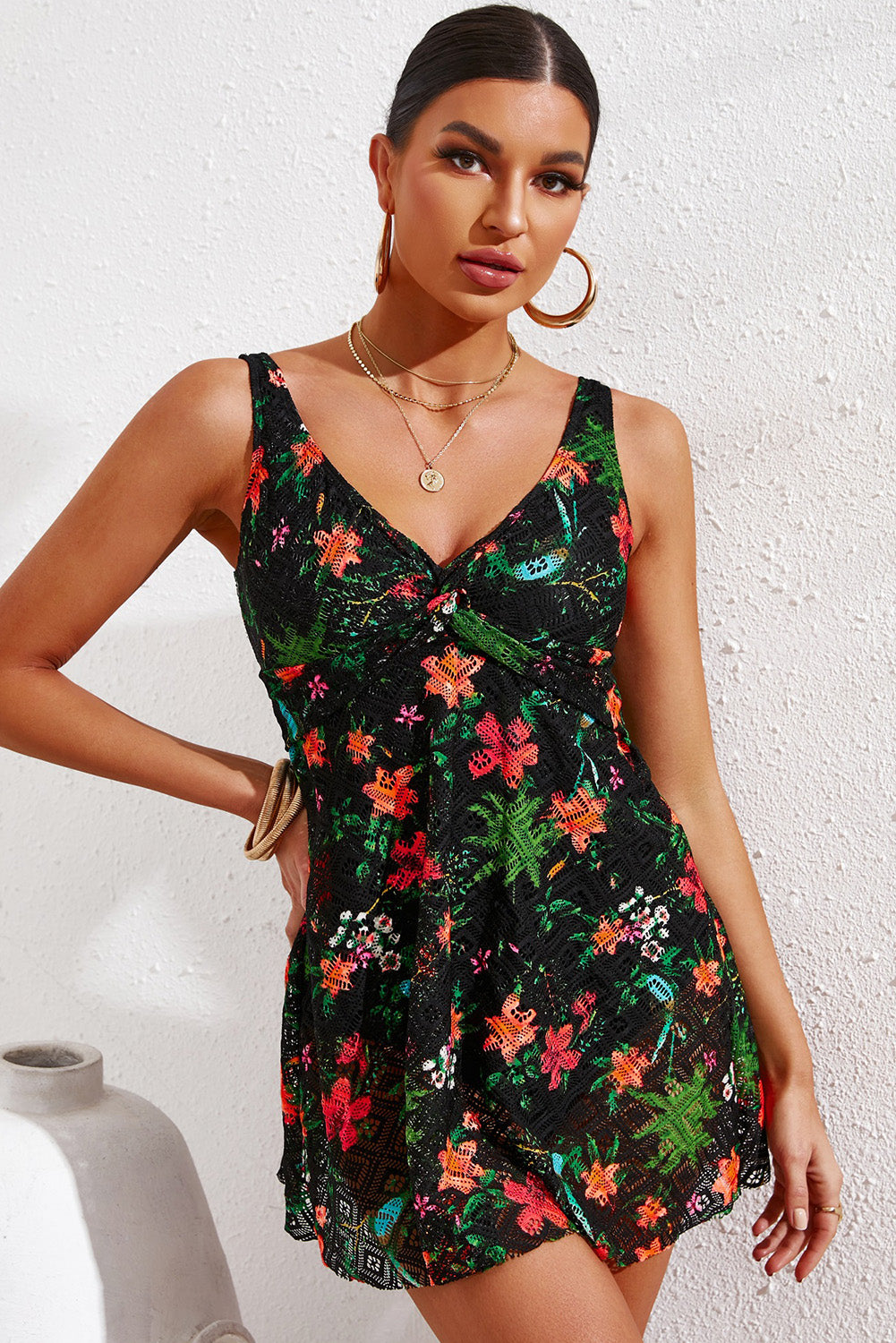 Full Size Twist Front Sleeveless Swim Dress-Jewearrings