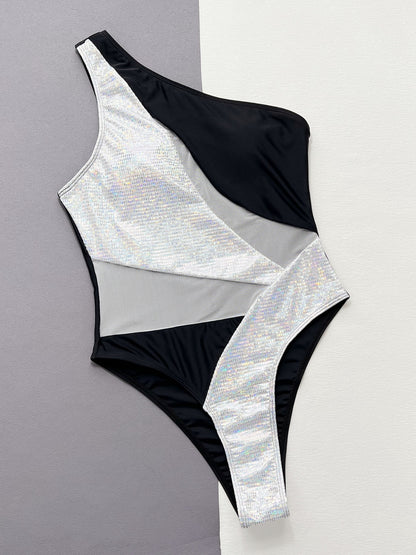 Contrast Panel One-Piece Swimsuit-Jewearrings