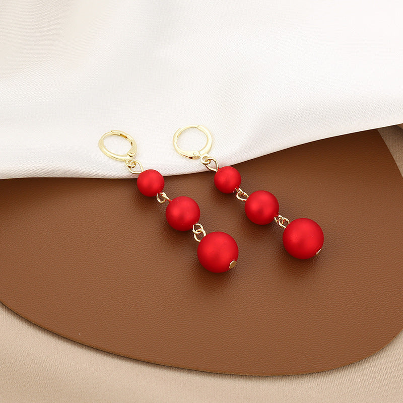 Women's Red Pearl Festive Earrings-Jewearrings