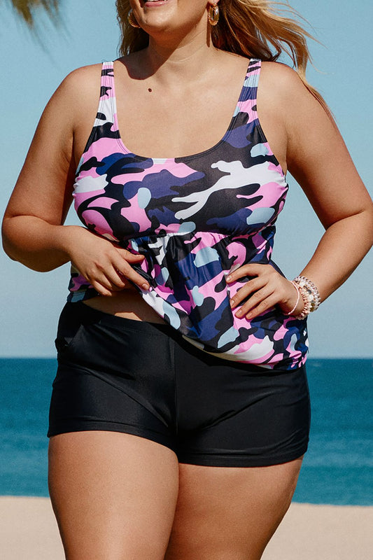 Plus Size Camouflage Peplum Two-Piece Tankini Set-Jewearrings