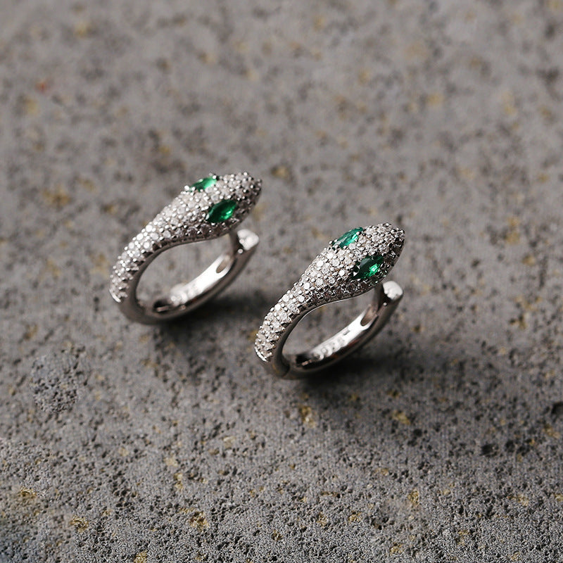 Green-eyed Snake-shaped Earrings S925 Sterling Silver Design Earrings-Jewearrings