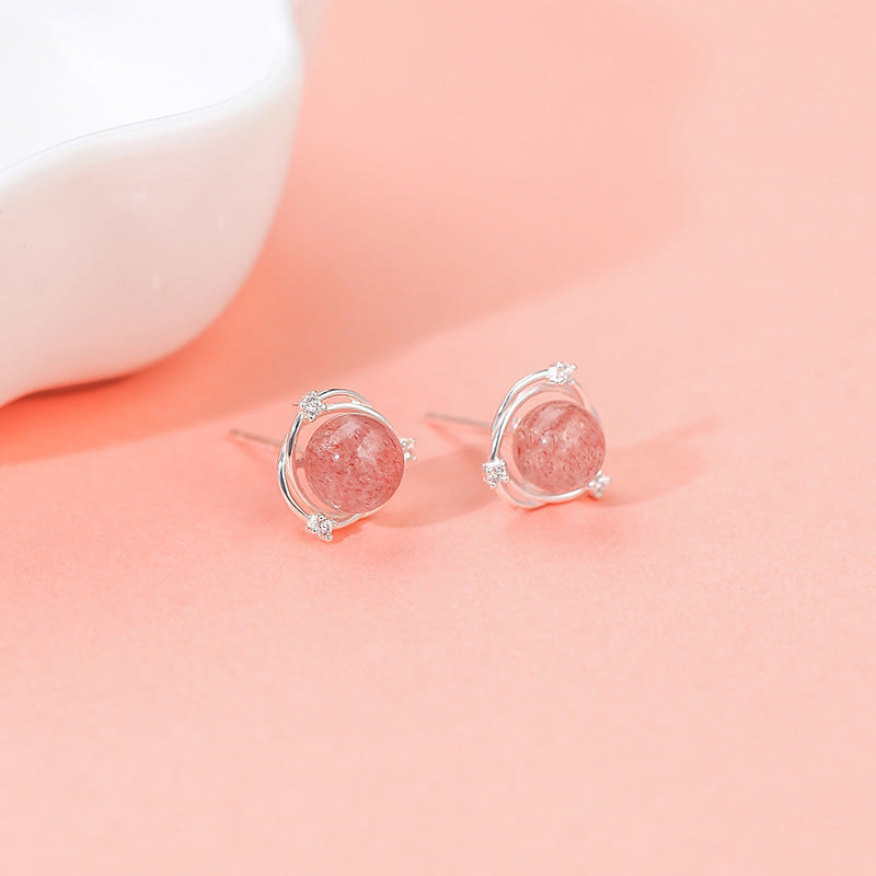 925 Sterling Silver Strawberry Quartz Zircon Stud Earrings-Jewearrings