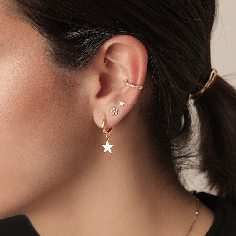 Sterling Silver Needle Fashionable And Elegant Five Pointed Star Earrings-Jewearrings