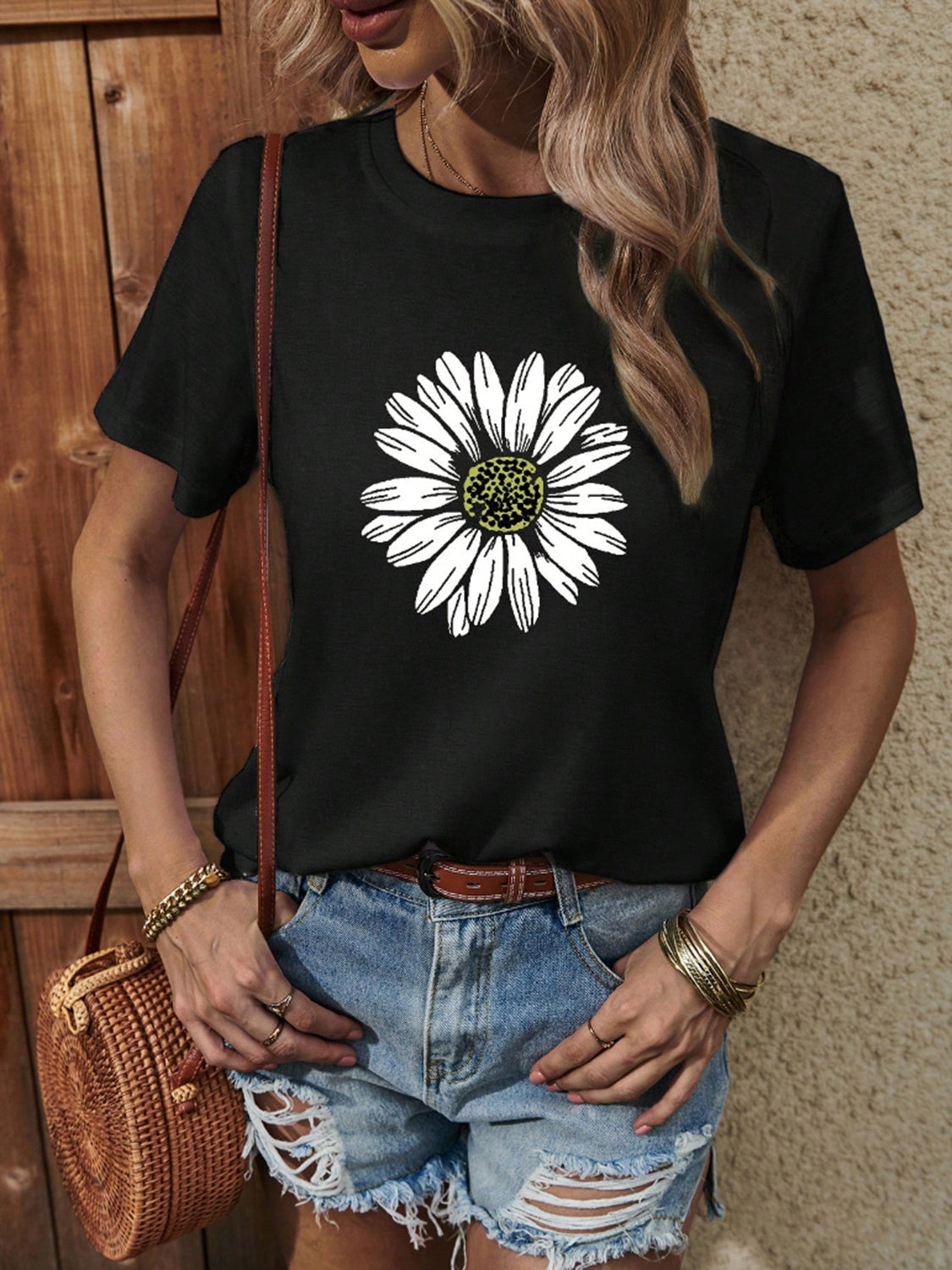 Sunflower Graphic Round Neck T-Shirt-Jewearrings