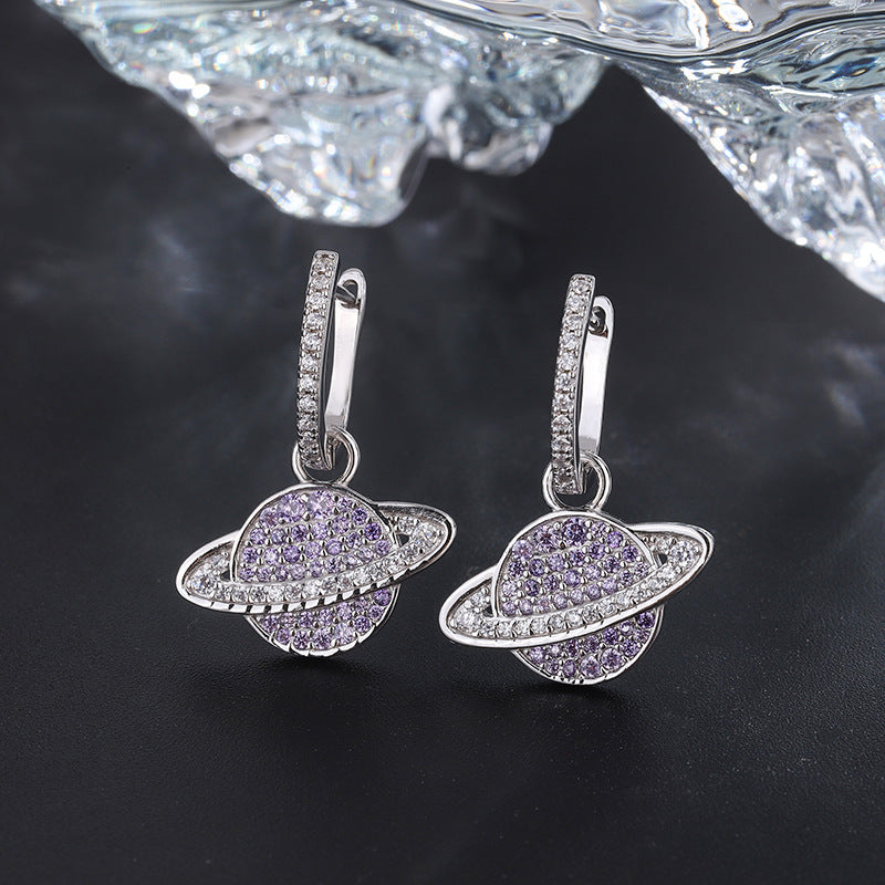 925 Sterling Silver Studded With Purple Zircon Star Earrings-Jewearrings