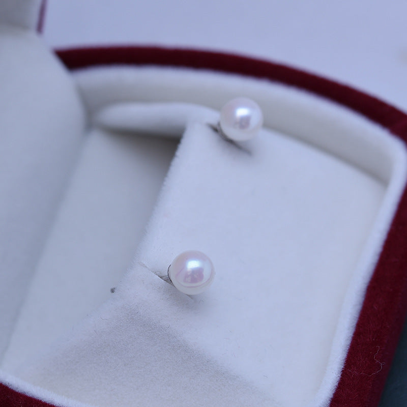 S925 Silver Sea Water Perfect Circle Strong Light Pearl Stud Earrings For Women-Jewearrings