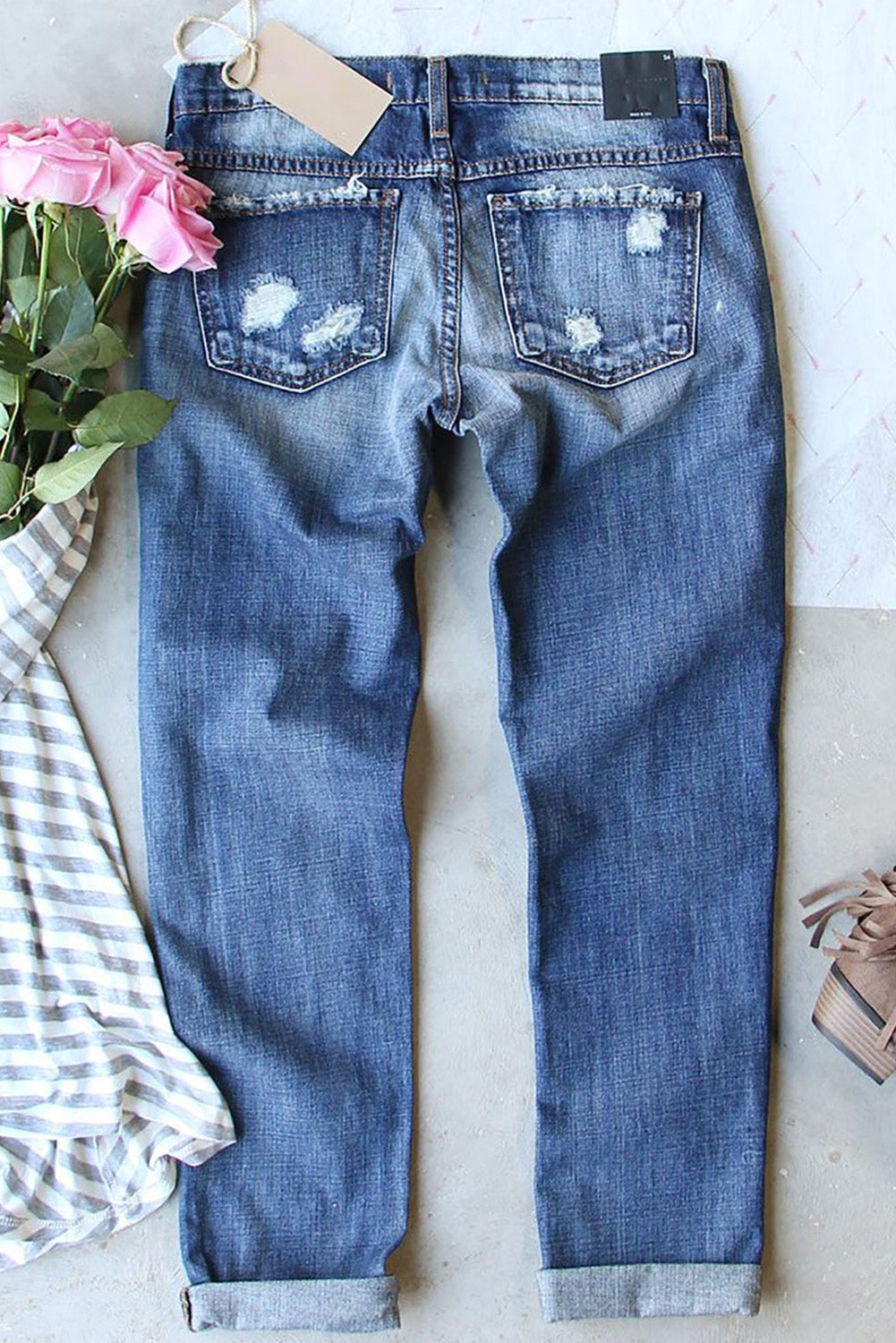 US Flag Mid-Rise Waist Straight Jeans-Jewearrings