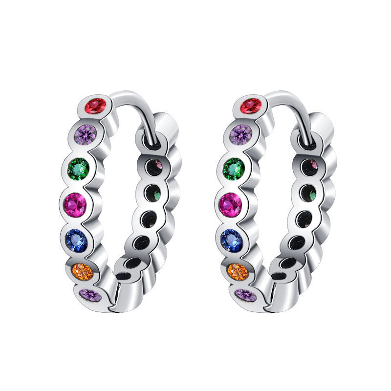 Sterling Silver S925 Small Circle Colored Zircon Earrings Geometric Design-Jewearrings