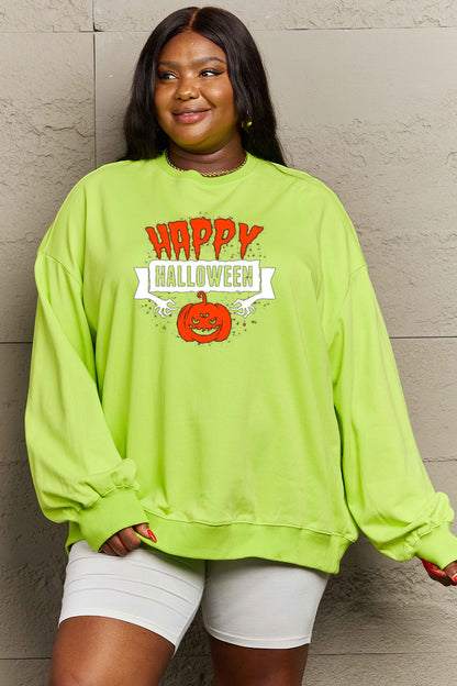 Simply Love Full Size HAPPY HALLOWEEN Graphic Sweatshirt-Jewearrings